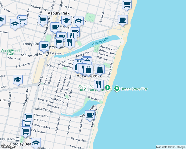 map of restaurants, bars, coffee shops, grocery stores, and more near in Neptune Township