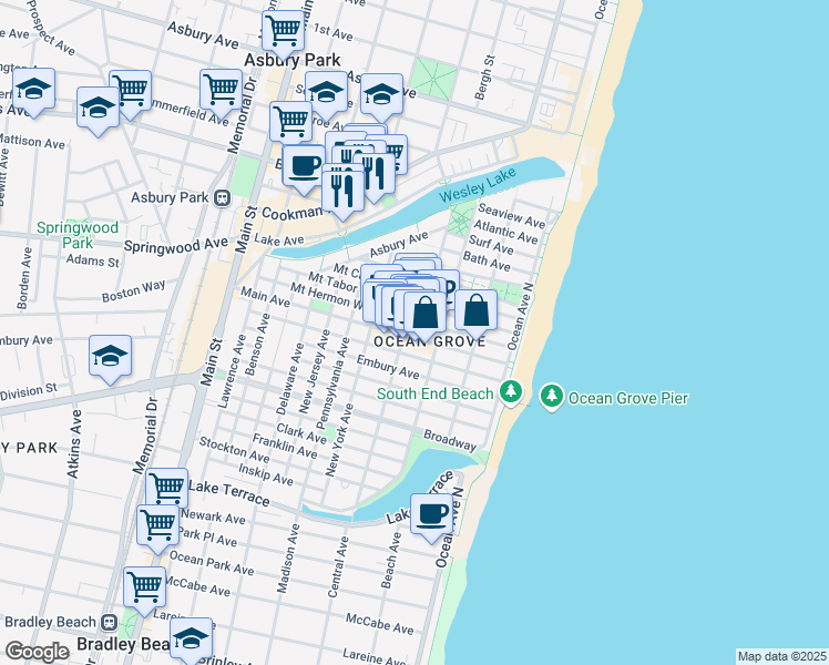 map of restaurants, bars, coffee shops, grocery stores, and more near in Neptune Township
