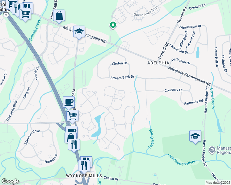 map of restaurants, bars, coffee shops, grocery stores, and more near Correra Del Darro in Freehold