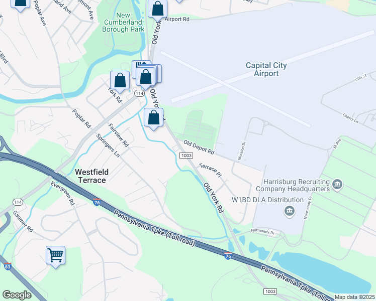 map of restaurants, bars, coffee shops, grocery stores, and more near 204 Old York Road in New Cumberland
