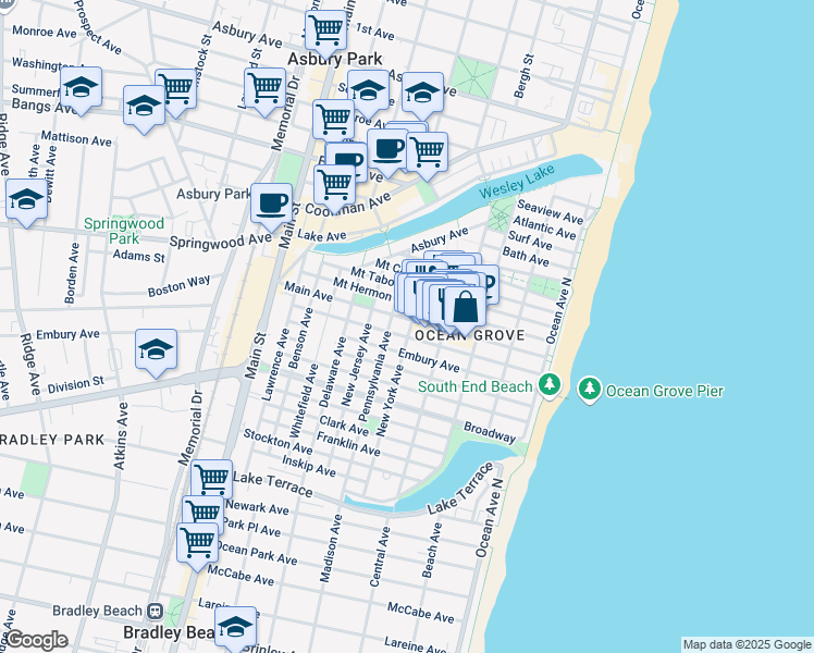 map of restaurants, bars, coffee shops, grocery stores, and more near 80 Main Avenue in Monmouth County