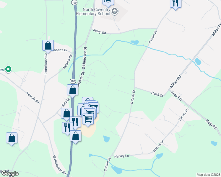 map of restaurants, bars, coffee shops, grocery stores, and more near 1497 South Keim Street in Pottstown