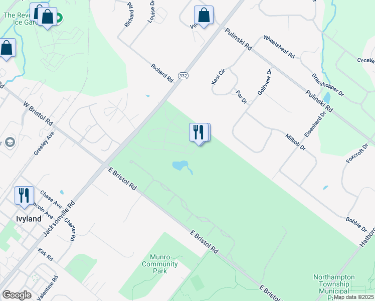 map of restaurants, bars, coffee shops, grocery stores, and more near 39 Swan Lane in Ivyland