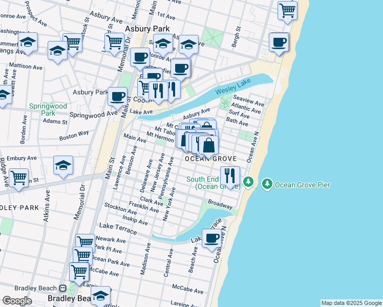 map of restaurants, bars, coffee shops, grocery stores, and more near in Monmouth County