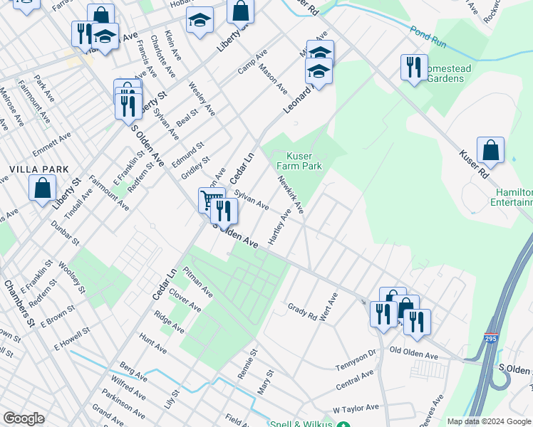 map of restaurants, bars, coffee shops, grocery stores, and more near 70 Edwin Avenue in Hamilton Township
