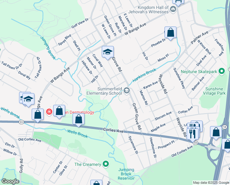map of restaurants, bars, coffee shops, grocery stores, and more near 18 Brookside Road in Neptune City