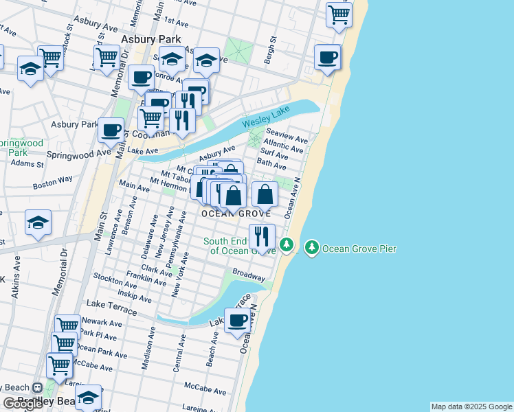 map of restaurants, bars, coffee shops, grocery stores, and more near in Neptune Township