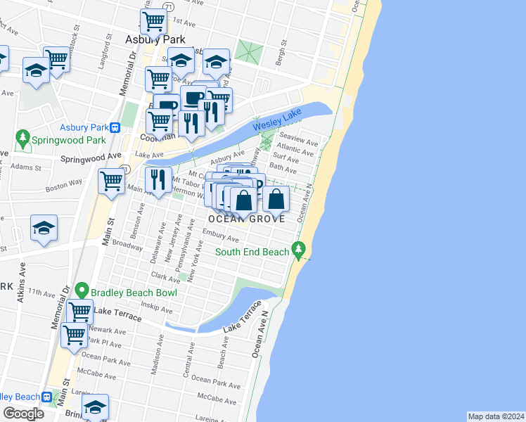 map of restaurants, bars, coffee shops, grocery stores, and more near in Neptune Township
