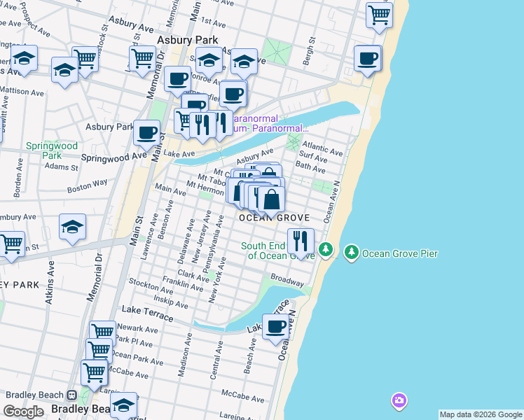 map of restaurants, bars, coffee shops, grocery stores, and more near in Neptune Township