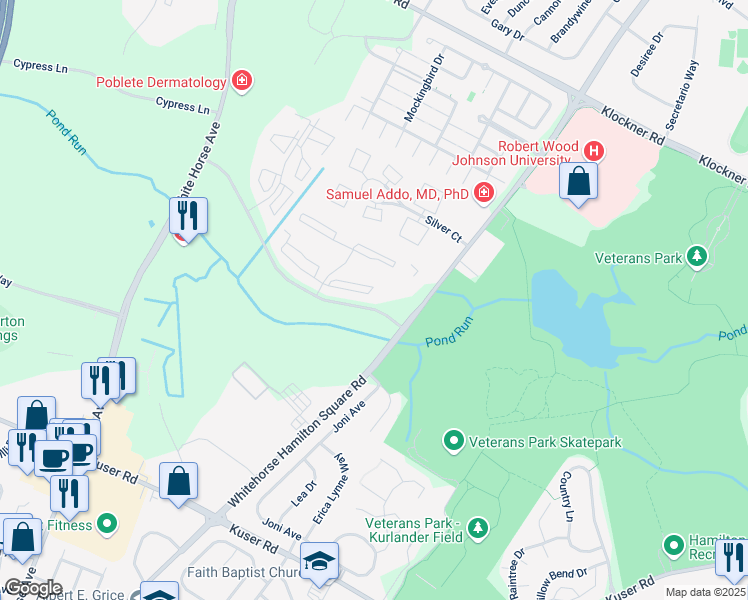 map of restaurants, bars, coffee shops, grocery stores, and more near 73 Versailles Court in Hamilton Township