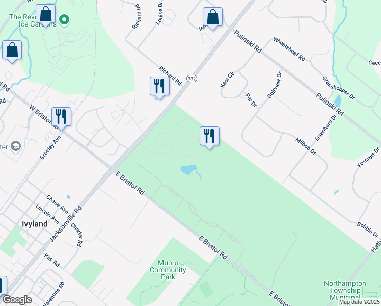 map of restaurants, bars, coffee shops, grocery stores, and more near 90 Parry Way in Ivyland