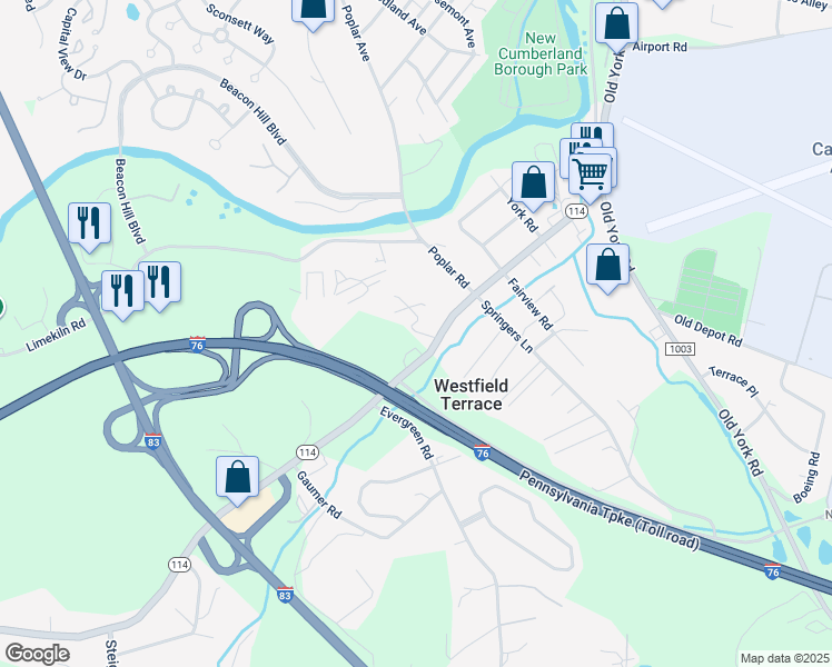 map of restaurants, bars, coffee shops, grocery stores, and more near 311 Lewisberry Road in New Cumberland