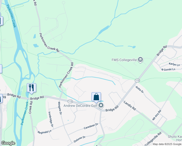 map of restaurants, bars, coffee shops, grocery stores, and more near 4370 Meadowridge Lane in Collegeville