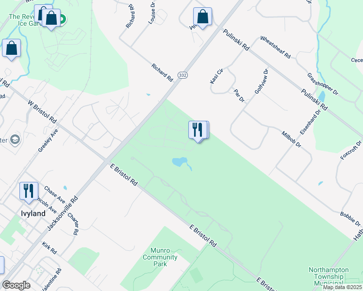 map of restaurants, bars, coffee shops, grocery stores, and more near 90 Parry Way in Ivyland