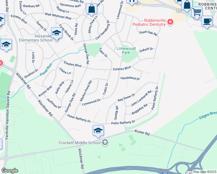 map of restaurants, bars, coffee shops, grocery stores, and more near 85 Tudor Drive in Hamilton Township