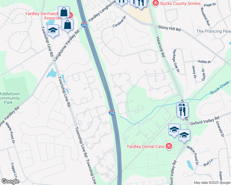 map of restaurants, bars, coffee shops, grocery stores, and more near 576 Cedar Hollow Drive in Yardley