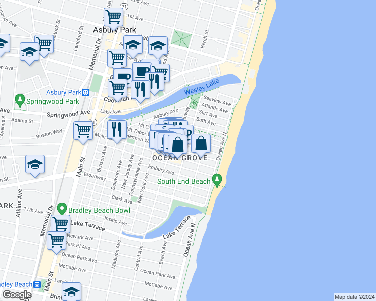 map of restaurants, bars, coffee shops, grocery stores, and more near in Neptune Township