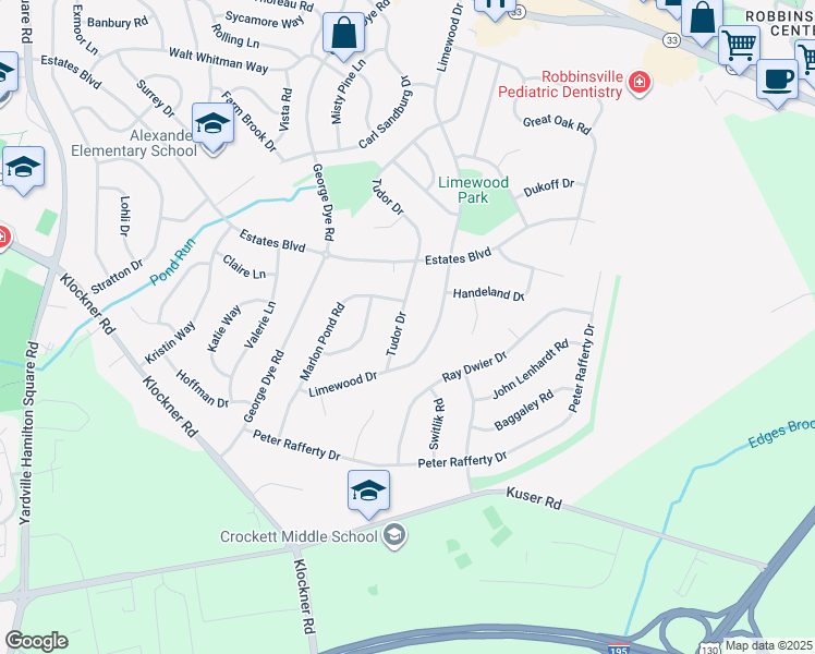 map of restaurants, bars, coffee shops, grocery stores, and more near 85 Tudor Drive in Hamilton Township