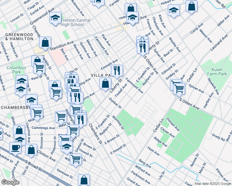 map of restaurants, bars, coffee shops, grocery stores, and more near 360 Tindall Avenue in Hamilton Township