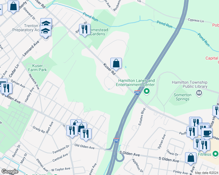 map of restaurants, bars, coffee shops, grocery stores, and more near 105 Sundance Drive in Hamilton Township