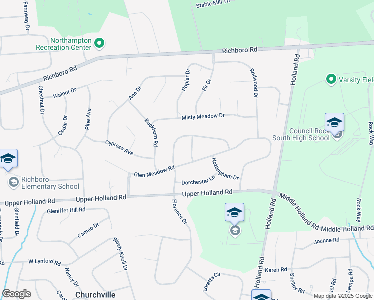 map of restaurants, bars, coffee shops, grocery stores, and more near 17 Providence Drive in Richboro