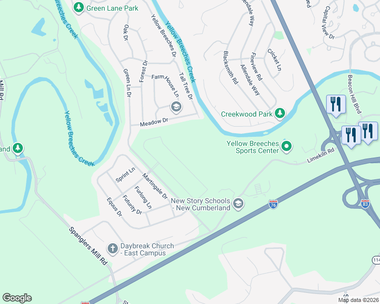 map of restaurants, bars, coffee shops, grocery stores, and more near 753 Limekiln Road in New Cumberland