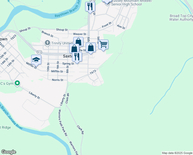 map of restaurants, bars, coffee shops, grocery stores, and more near 516 Miller Heights in Saxton