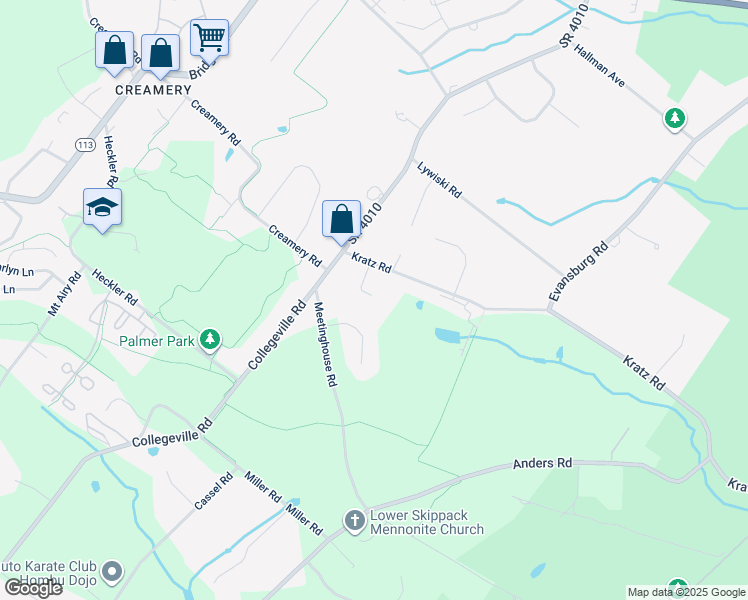 map of restaurants, bars, coffee shops, grocery stores, and more near 3868 Kratz Road in Collegeville