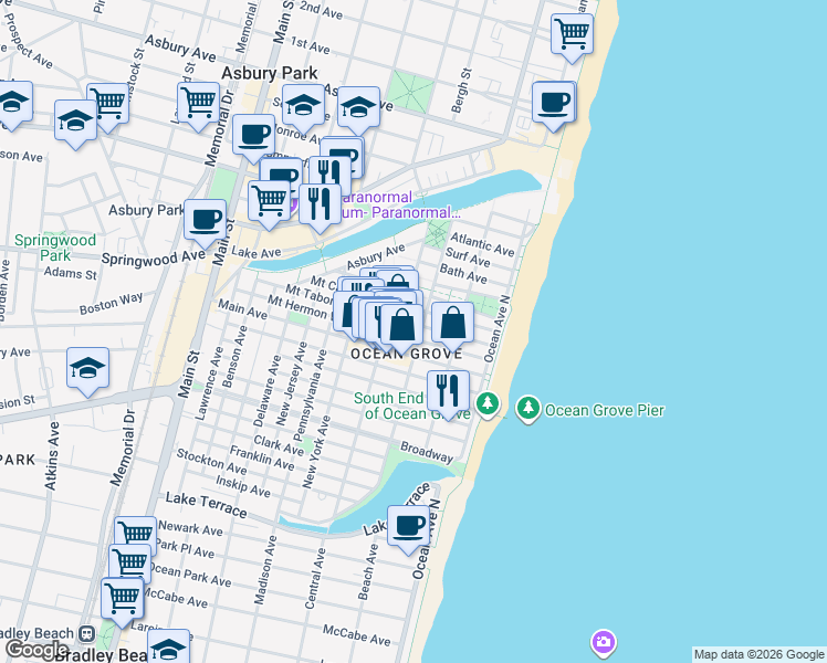 map of restaurants, bars, coffee shops, grocery stores, and more near in Neptune Township