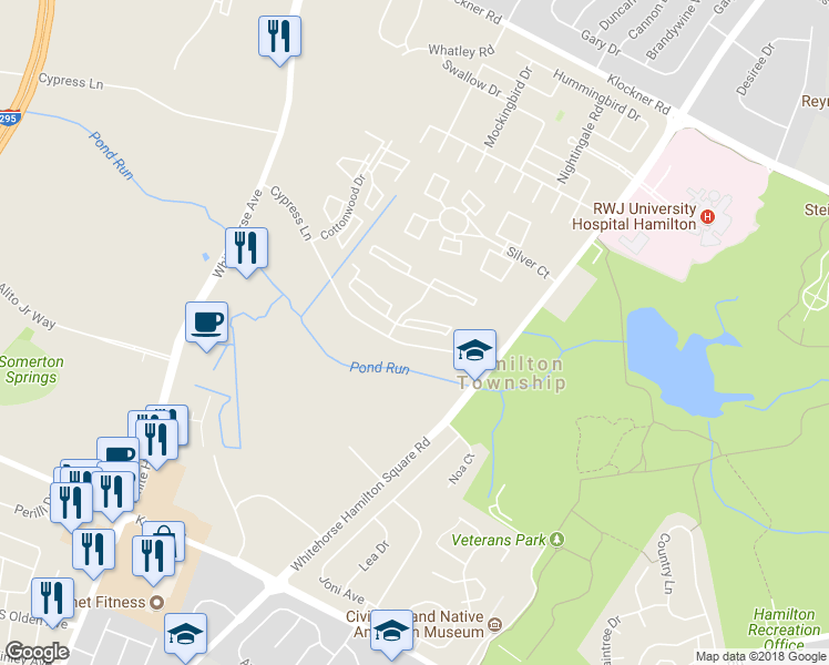 map of restaurants, bars, coffee shops, grocery stores, and more near 98 Versailles Court in Hamilton Township