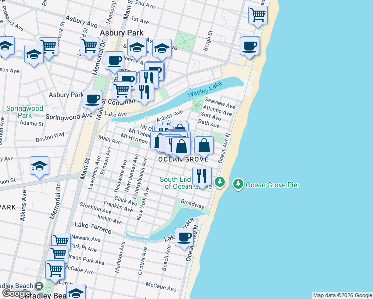 map of restaurants, bars, coffee shops, grocery stores, and more near in Neptune Township