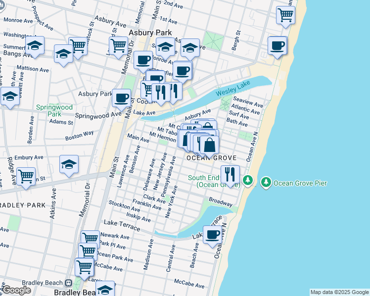 map of restaurants, bars, coffee shops, grocery stores, and more near 73 Heck Avenue in Neptune Township