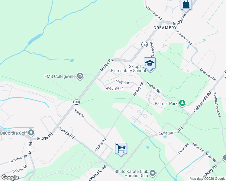 map of restaurants, bars, coffee shops, grocery stores, and more near 4200 North Gorski Lane in Collegeville