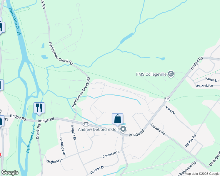 map of restaurants, bars, coffee shops, grocery stores, and more near 4374 Meadowridge Lane in Collegeville