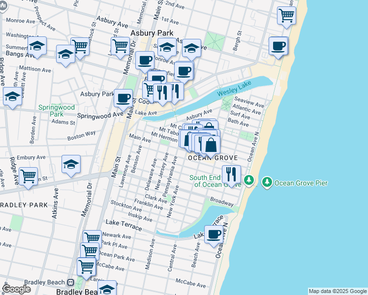 map of restaurants, bars, coffee shops, grocery stores, and more near 73 Heck Avenue in Neptune Township