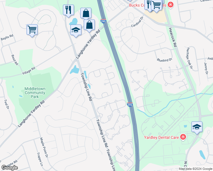 map of restaurants, bars, coffee shops, grocery stores, and more near 1933 Gregg Court in Yardley