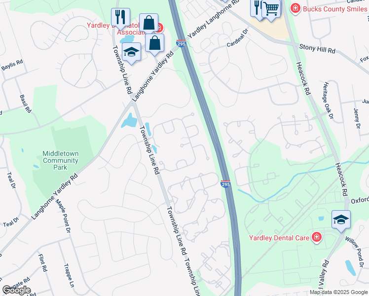map of restaurants, bars, coffee shops, grocery stores, and more near 1933 Gregg Court in Yardley
