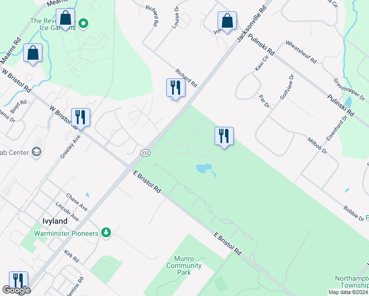 map of restaurants, bars, coffee shops, grocery stores, and more near 62 Parry Way in Ivyland