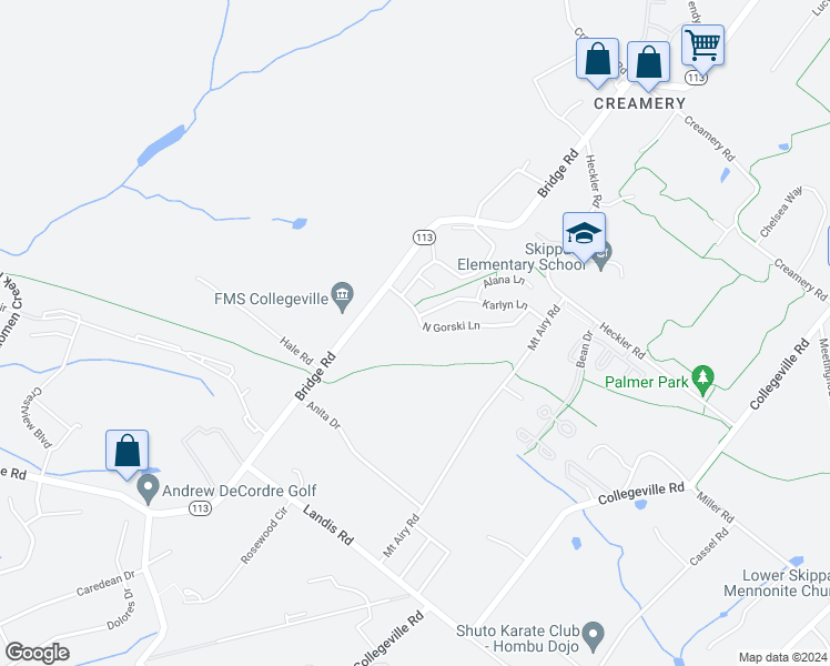 map of restaurants, bars, coffee shops, grocery stores, and more near 4214 North Gorski Lane in Collegeville