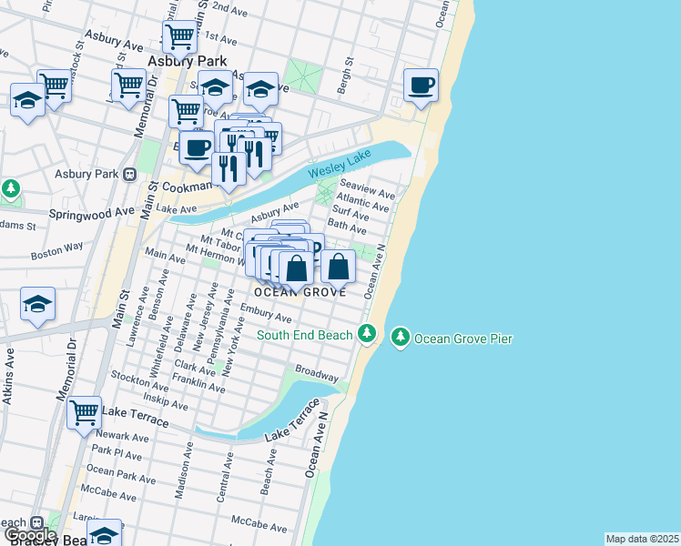 map of restaurants, bars, coffee shops, grocery stores, and more near 21 Pitman Avenue in Monmouth County