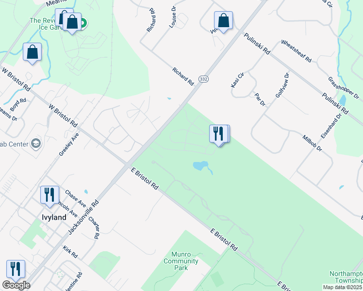 map of restaurants, bars, coffee shops, grocery stores, and more near 62 Parry Way in Ivyland