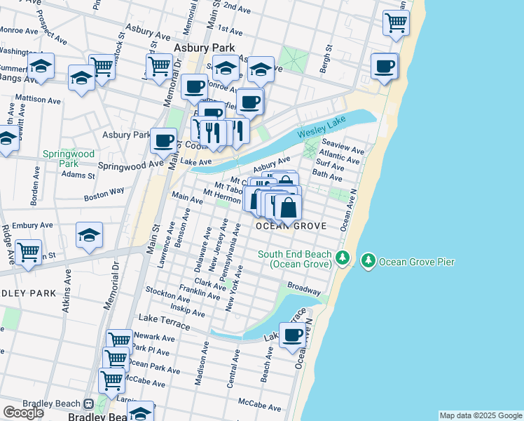 map of restaurants, bars, coffee shops, grocery stores, and more near 33 New York Avenue in Neptune Township