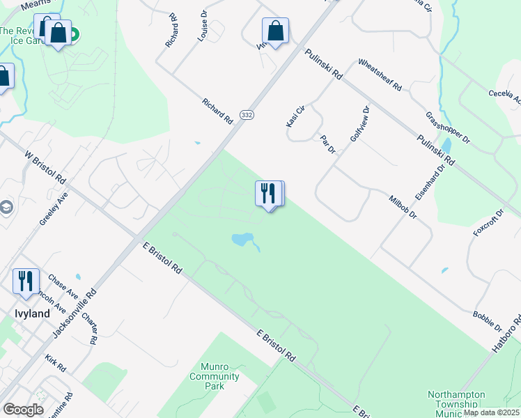 map of restaurants, bars, coffee shops, grocery stores, and more near 25 Swan Lane in Ivyland