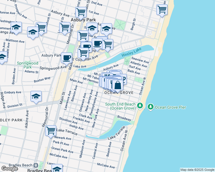 map of restaurants, bars, coffee shops, grocery stores, and more near 33 New York Avenue in Neptune Township