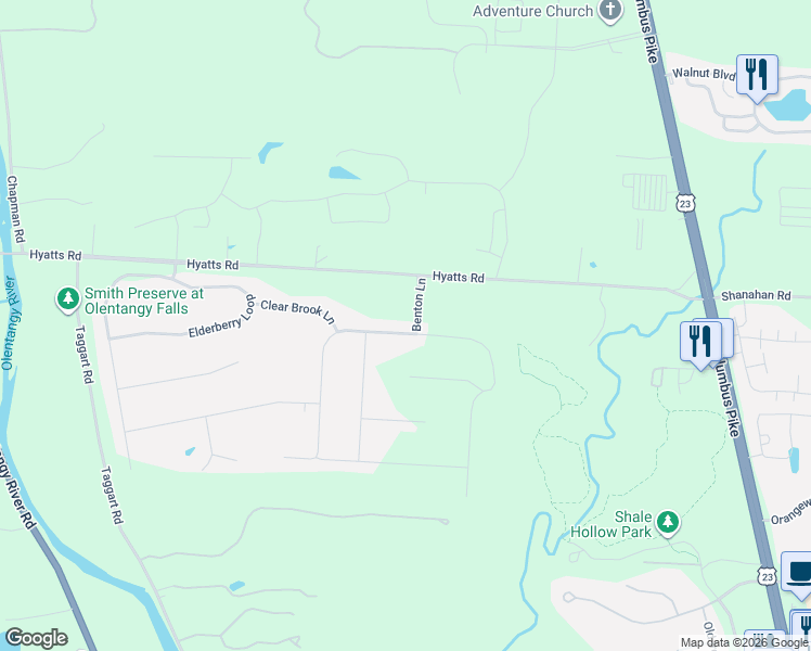map of restaurants, bars, coffee shops, grocery stores, and more near 5792 Benton Lane in Delaware