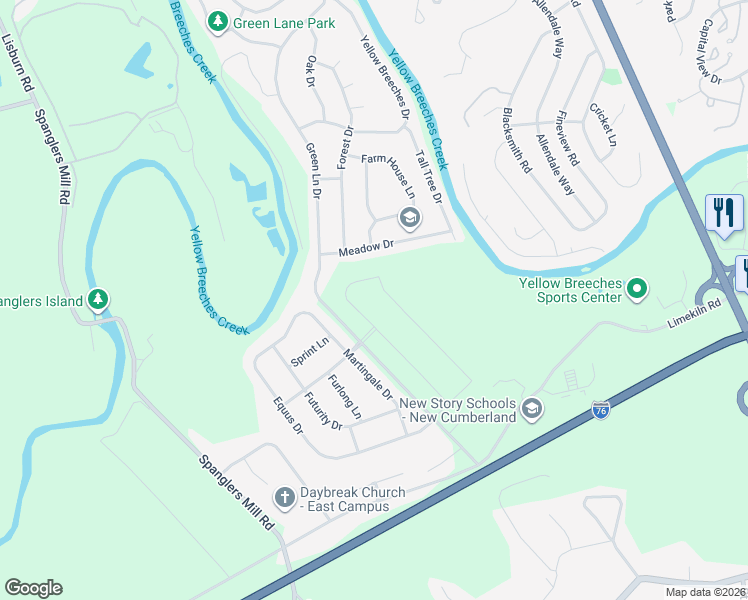 map of restaurants, bars, coffee shops, grocery stores, and more near 8 Meadow Drive in Camp Hill