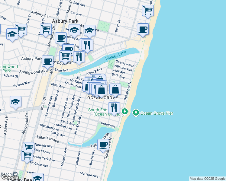 map of restaurants, bars, coffee shops, grocery stores, and more near in Monmouth County