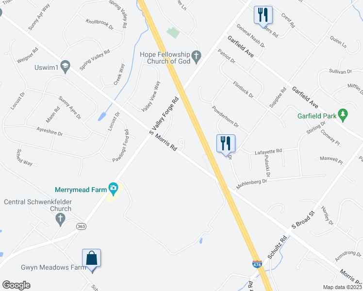map of restaurants, bars, coffee shops, grocery stores, and more near Penngrove Terrace in Lansdale