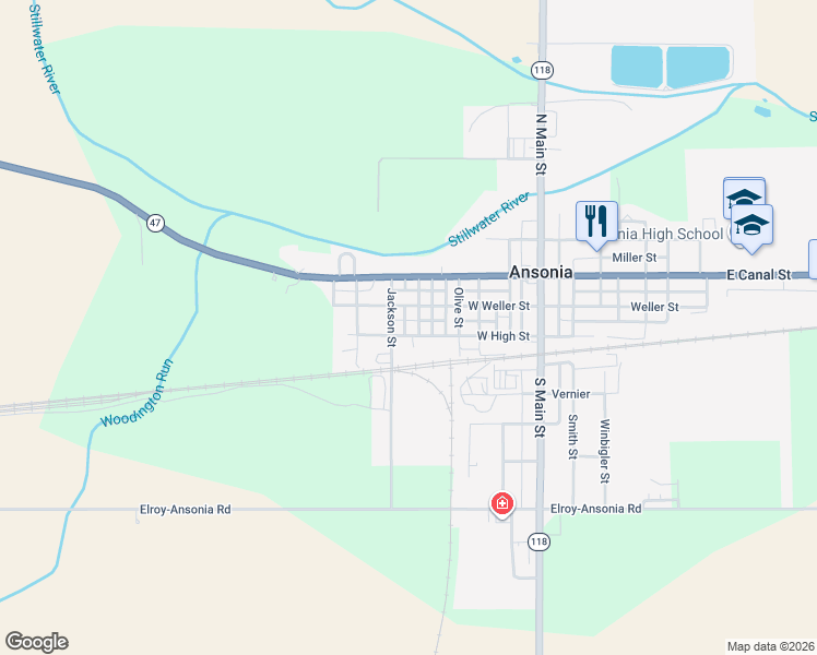map of restaurants, bars, coffee shops, grocery stores, and more near 500-548 West Weller Street in Ansonia