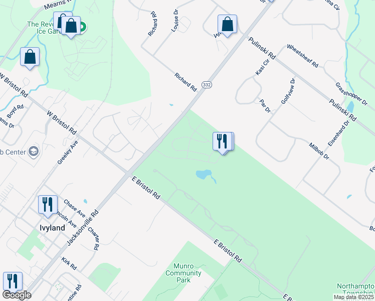 map of restaurants, bars, coffee shops, grocery stores, and more near Parry Way in Bucks County